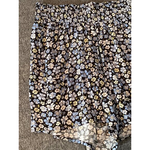 H&M Divided Blue Floral Shorts Silky High Elastic Waist Women NO Tag - Picture 4 of 6